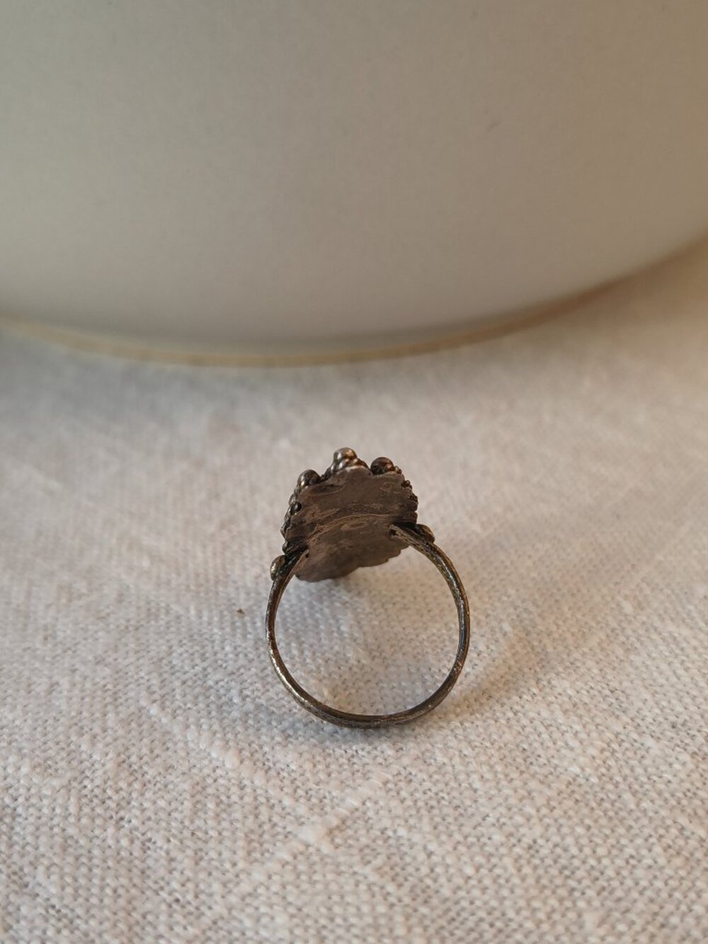 ✨ Authentic Vintage ✨ Red Marquise Stone Ring Silver-Tone Filigree Beaded Boho - Picture 4 of 10